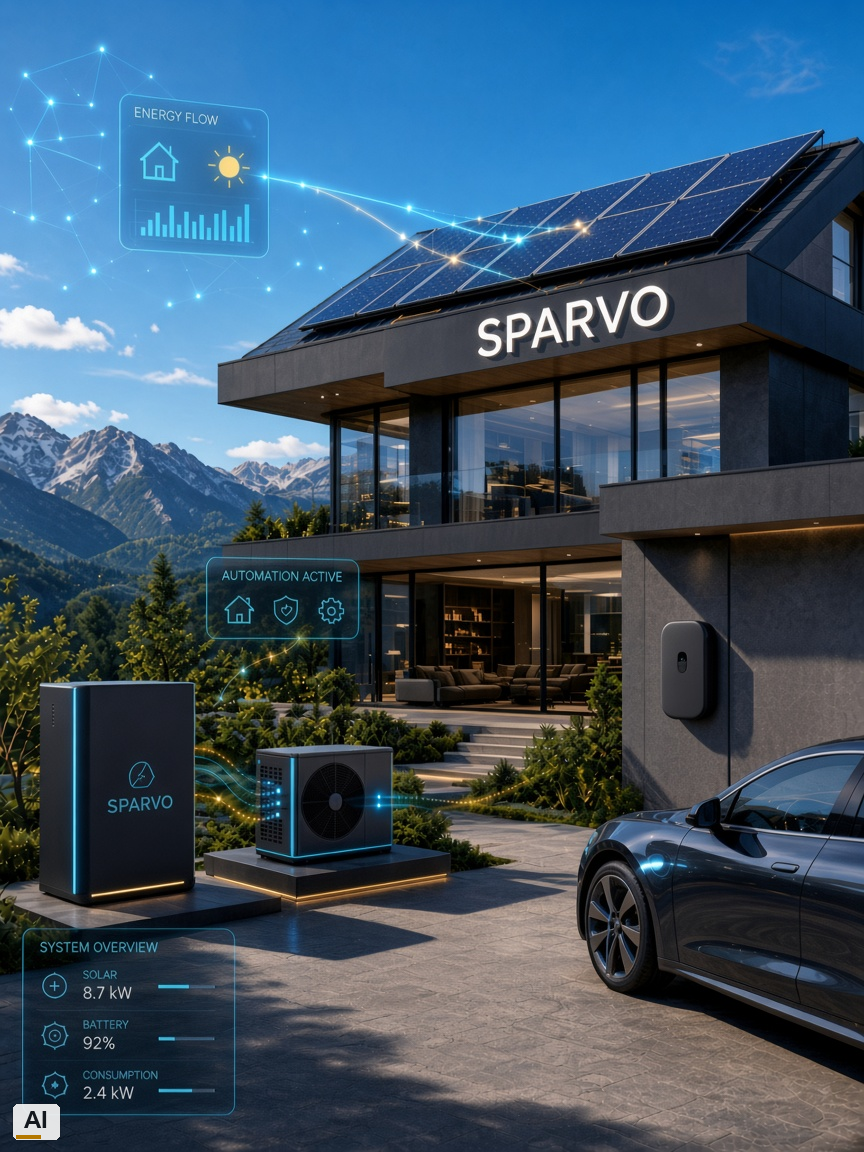 Futuristisches Smart Home mit Sparvo, PV, Speicher und Wallbox