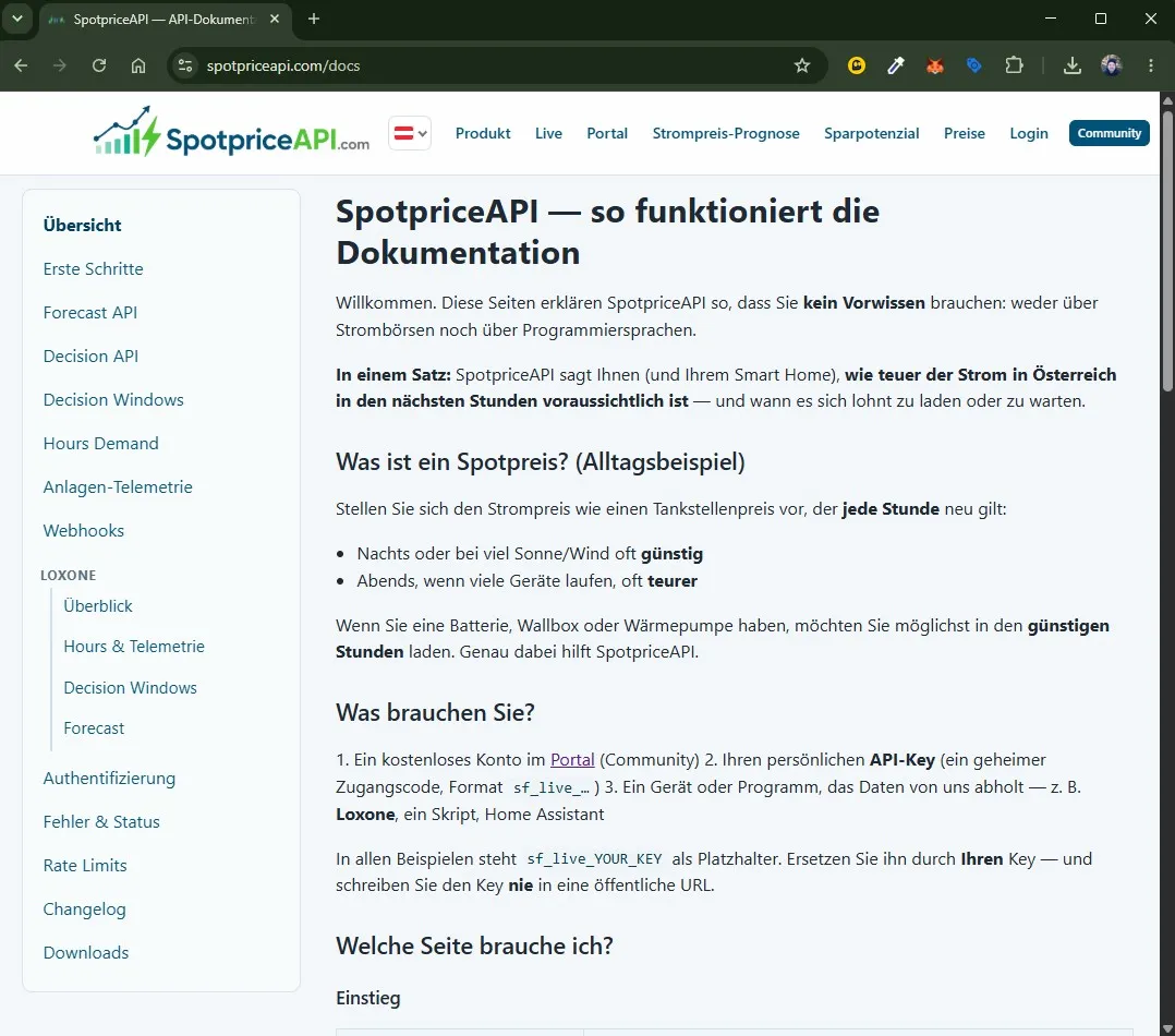 SpotpriceAPI Documentation & Loxone Integration: How to find all the guides